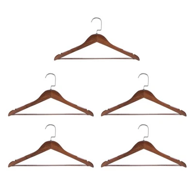 5 Stück C19 massive Retro Holz Kleiderbügel mit weichen Streifen 440 mm Länge - Bild 1 von 4