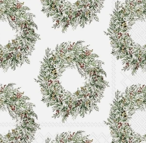 ALMOST FREE SHIPPING 2 Individual Decoupage Paper Napkins (Christmas Wreath) - Picture 1 of 2