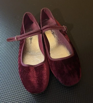 Zapatos Mary Jane Terciopelo Borgoña Rojo Granate con Correa Planos Dorothy NUEVO Foto 1 de 4