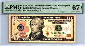 2017A $10 Federal Reserve Note (Minneapolis) PMG 67EPQ Fr. 2045-I UNC - Picture 1 of 3