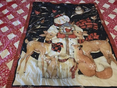 Beautiful Snowman And Dear Quilt With Two  Pillows Sham - Image 1 of 4