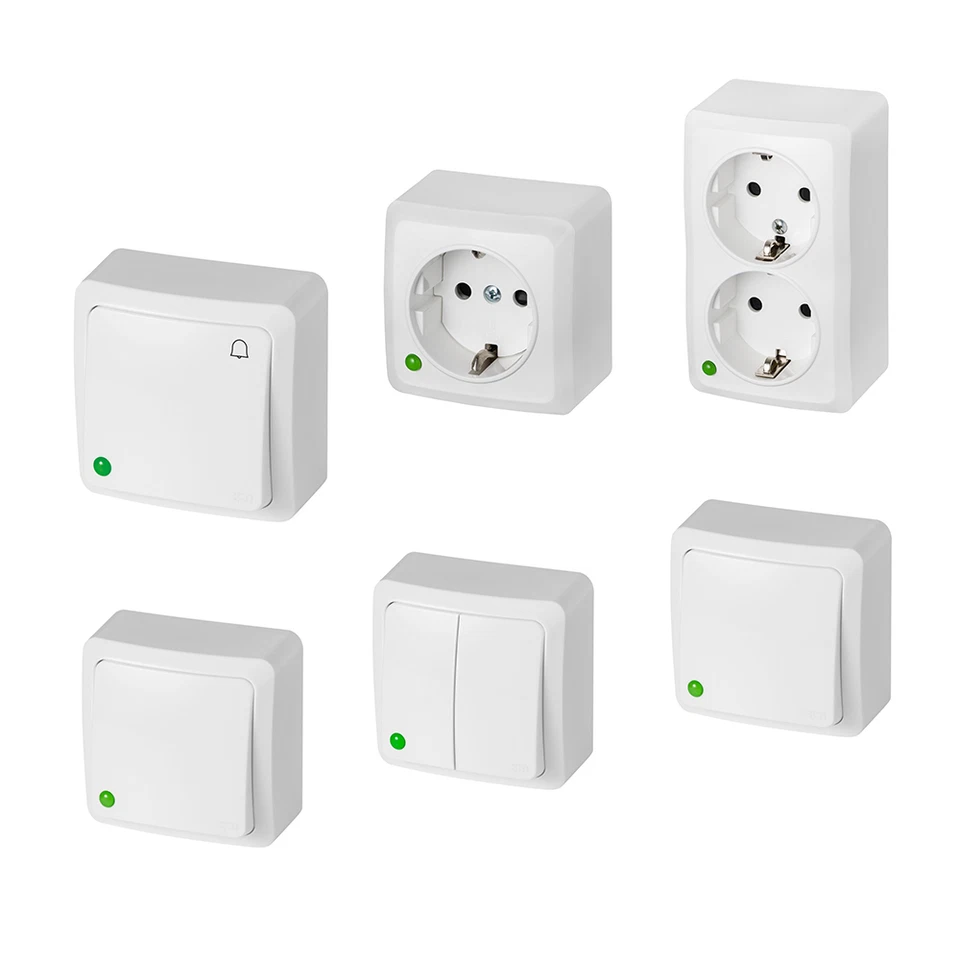 Aufputz / Steckdose / Lichtschalter / Wechselschalter / Taster / weiß / kompakt - Bild 1 von 1