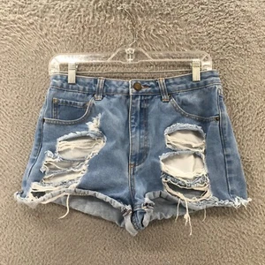 Forever21 Distressed Cut Off Shorts Womens 28 Blue Denim Cotton High Rise Casual - Picture 1 of 12