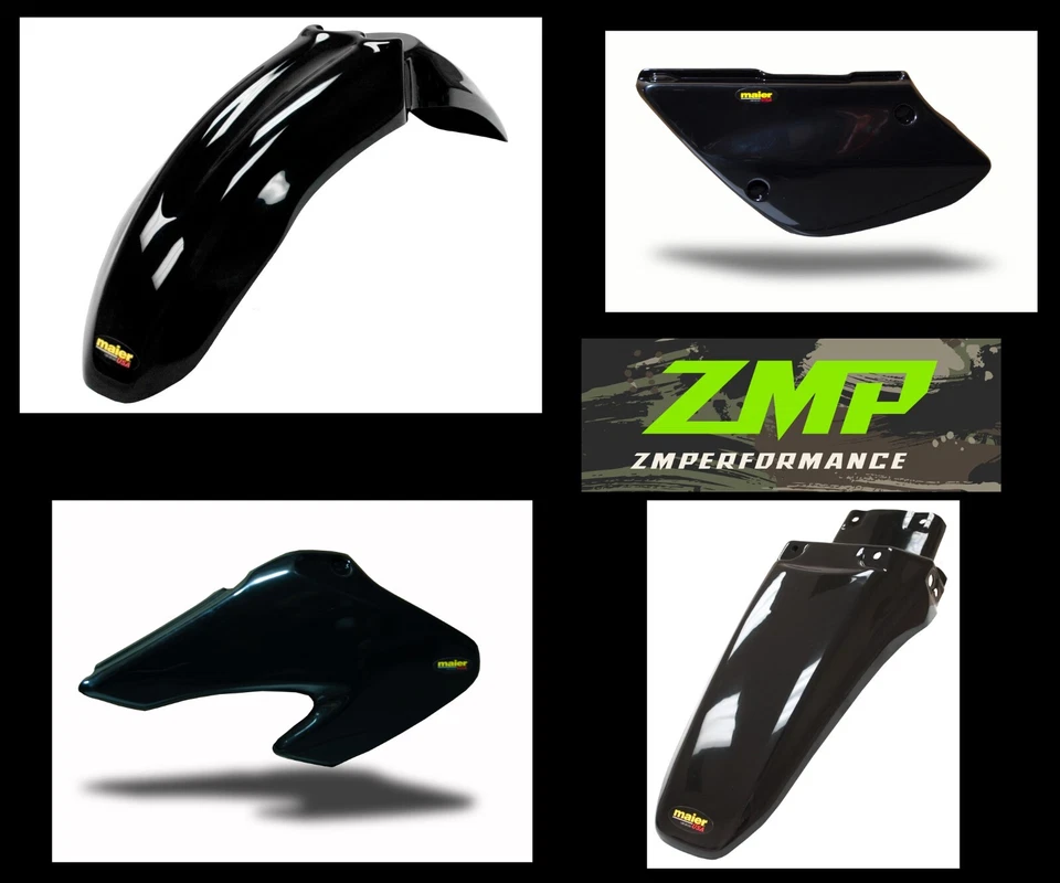 NUEVO HONDA XR 80 01-03 PLÁSTICO NEGRO GUARDABARROS DELANTERO Y TRASERO PANELES LATERALES CUCHARAS Foto 1 de 1