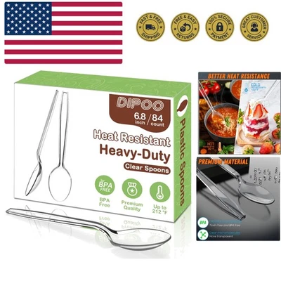 Cucharas de plástico transparente de 6,8" de alta resistencia con resistencia al calor y sin BPA, sólidas y... Foto 1 de 4