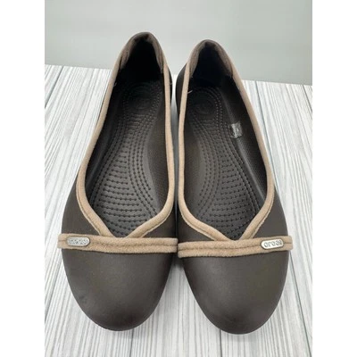 Crocs Espresso Marrón con Borde de Gamuza Ballet Sin Cordones Para Mujer Planos Talla 10 Puntera Redonda Foto 1 de 4