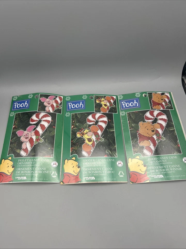 2 Disney Pooh Tigger Candy Cane Ornament Cross Stitch Kits Leisure Arts 113335