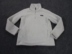 Patagonia Vest Jacket Girl L 12 White Fuzzy Fleece Logo Outdoors Hiking Youth - Picture 1 of 9