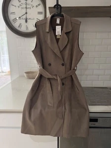 Brand New - Beige Sleeveless Suedette Trench Coat / Vest - Size 16 - Picture 1 of 6