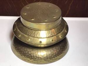 J.S&S Hand Hammered Brass Ashtray and Tobacco Tin Made in England