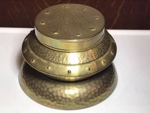 J.S&S Hand Hammered Brass Ashtray and Tobacco Tin Made in England - Picture 1 of 8