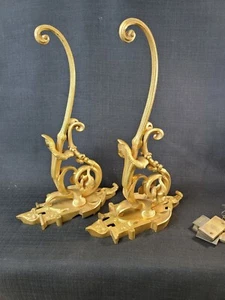 Elegant Pair French Gilt Bronze Lily Ornate Wall Hook - Picture 1 of 12
