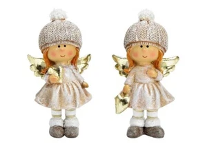 Engel mit Glitter aus Poly Champagner 2 Stück Deko Figur Weihnachten - Bild 1 von 5