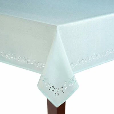 Spring Bouquet Cutwork Tablcloths 100% Polyester Pastel Blue Assorted Sizes - Image 1 of 2