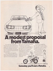 Original 1974 Yamaha Motorcycle Vintage Print Ad- Man Aims Gun at Car - Picture 1 of 1