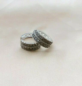 3.83Ct Natural Round White Brown Diamond Huggie Hoop Earring 925 Sterling Silver - Picture 1 of 9