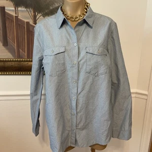 LKNEW Eddie Bauer Blue White Dots Nylon Button Front Roll tab Sleeve XL - Picture 1 of 11
