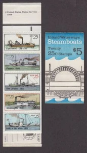 1989 booklet BK166 STEAMBOATS 25c (4 panes Sc 2409a) plate number 1 CV $12 - Picture 1 of 1