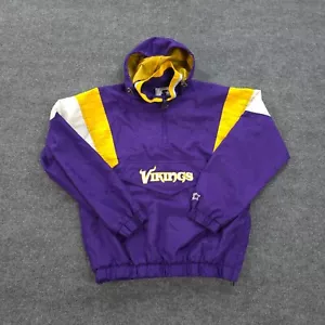 VINTAGE Minnesota Vikings Jacket Mens Medium Purple 1/2 Zip Kangaroo Starter - Picture 1 of 19