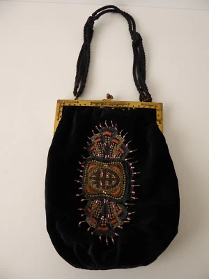 Cartera antigua eduardiana alemana de terciopelo plateado bordada como está Foto 1 de 4