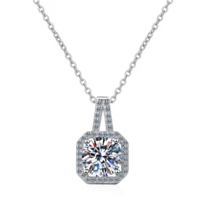 Gorgeous Square Halo Pendant 14K White Gold Cover Silver 0.5-2Ct Real Moissanite - Picture 1 of 15