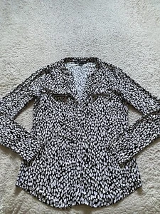 INC International Concepts Women Cow Print Long Sleeve Henley Blouse Size XS - Picture 1 of 9