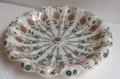 12" Marmor Obstschale Halbedelstein Blumenintarsien Wohnkultur Und Geschenk - Bild 1 von 3