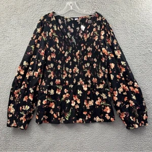 Old Navy Long Sleeve Smocked Babydoll Top Floral Boho Peasant Cottagecore W XL T - Picture 1 of 8