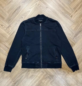 True Religion Full Zip Dark Blue Soft Denim Bomber Jacket Men’s M - Picture 1 of 6
