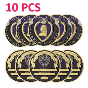 10PCS Merits 1782-1932 Purple Heart USA Military Challenge Coin Gold Plated Gift - Picture 1 of 12