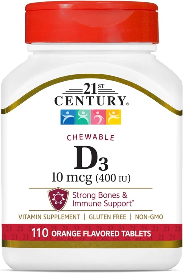 21st Century Vitamin D3 Chewable Orange Flavor 400 IU 110 Tablets