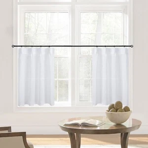 White Cafe Sheer Curtains 36 Inch Length for Kitchen Window,Back Tab Pinch - Picture 1 of 9