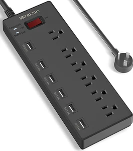 Power Strip,  Surge Protector with 6 AC Outlets & 6 USB Charging Ports, 6 Feet H - Picture 1 of 12