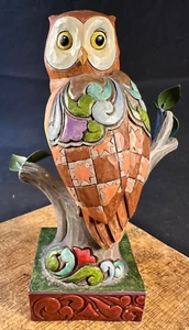 Jim Shore ~ 2009 "Wide Eyed and Wise" Owl Perched on Tree Stump Figurine - Picture 1 of 11