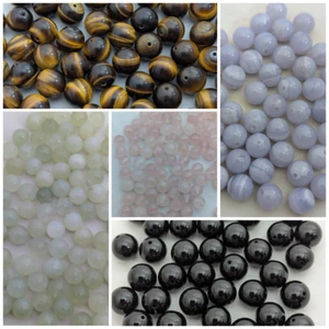 Gemstone Beads, 8mm, 6mm, 4mm, Onyx, Tigers Eye, Blue Lace Agate, Rose Quartz - Picture 1 of 27