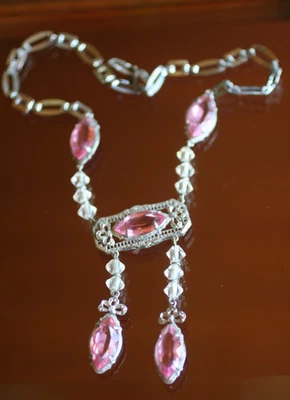 Antiguo: ¿TOPACIO ROSA ART DECO? COLLAR ESTILO GARGANTILLA TONO PLATA ORNAMENTADO EX ESTADO Foto 1 de 4