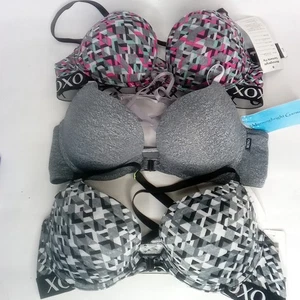 XOXO Padded Push-up Bra Bundle Womens 34B Lot of 3 Geometric Gray Black Bras - Picture 1 of 8