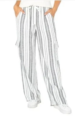 Pantalones para mujer Roxy a rayas con bolsillos cargo, negros, talla pequeña Foto 1 de 4