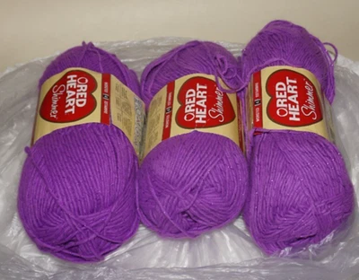 3 Skeins, Red Heart, "Shimmer", Purple, Acrylic/Metallic, Knitting Yarn - Image 1 of 4