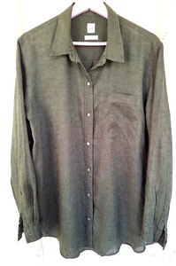 Gap Womens Shirt L Hunter Green Linen Long Sleeve Collared Pocket Button Up - Picture 1 of 10