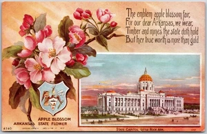 Little Rock Arkansas AR, Apple Blossom State Flower & State Capitol, postal - Imagen 1 de 2