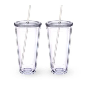 Clear Acrylic Tumbler with Straw and Lid 32 oz Double Walled Insulated Reusa... - Picture 1 of 9