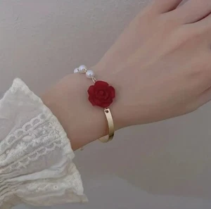 Korean Style Red Rose Imitation Pearl Bracelet Light Luxury Flower Butterfly 2️⃣ - Picture 1 of 1