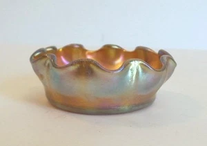 SIGNED "L.C.T." TIFFANY "FAVRILE" GOLD IRIDESCENT ART GLASS RUFFLED SALT CELLAR - Picture 1 of 10
