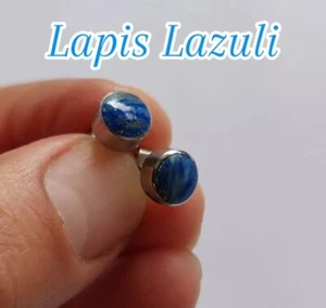 Handmade Stud Earrings Lapis LazuliNatural gemstone8MM Surgical Steel Patagonia - Picture 1 of 4