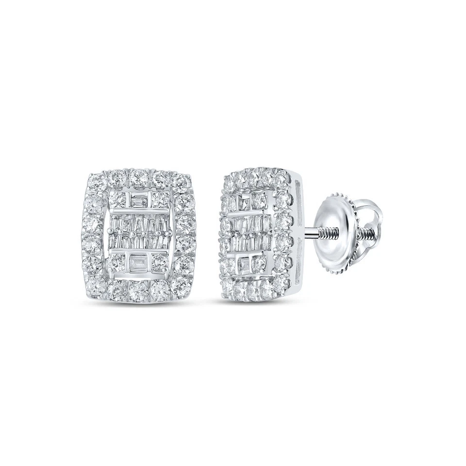 10kt White Gold Womens Baguette Diamond Rectangle Cluster Earrings 1 Cttw - Image 1 of 1