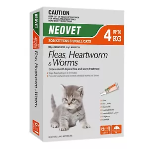 Neovet For Kittens & Small Cats Up To 4kg 6 Pack Flea Heartworm & Worms 1/month - Picture 1 of 1