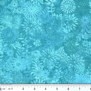 Bedruckte Batiken Medium türkis und himmelblau Blumen 100 % Baumwollstoff GRÖSSE AUSWÄHLEN - Bild 1 von 1