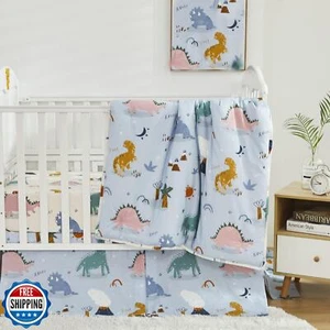 Brandream 3 Pieces Crib Bedding Sets Roar Dinosaur Print Baby Nursery Bedding - Picture 1 of 5