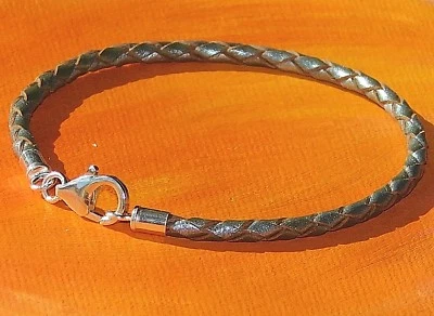 Da Uomo/ Donna 3mm Argento Pelle & Argento Sterling Braccialetto By Lyme Bay Art - Immagine 1 di 3